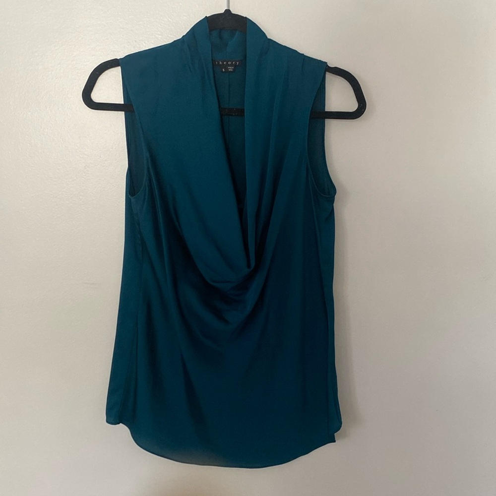 Theory dark blue/ teal silk top